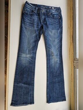 Miss Me Women's Flare Jeans with Angel Wings in Dark Blue Wash - Women's Size 30